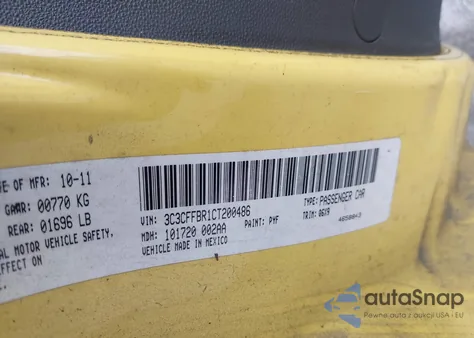 2012 Fiat 500 Sport из США, поврежденный, VIN 3C3CFFBR1CT200486